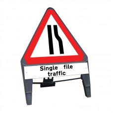 Road Narrows Offside c/w Single File Traffic Q Sign
